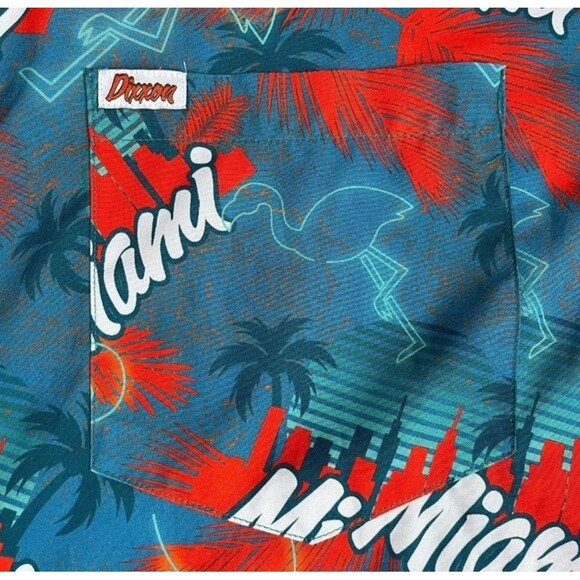 Dixxon Shirt Mens 2X Green Orange Button Up The Vice Miami Dolphins Party - Picture 4 of 4